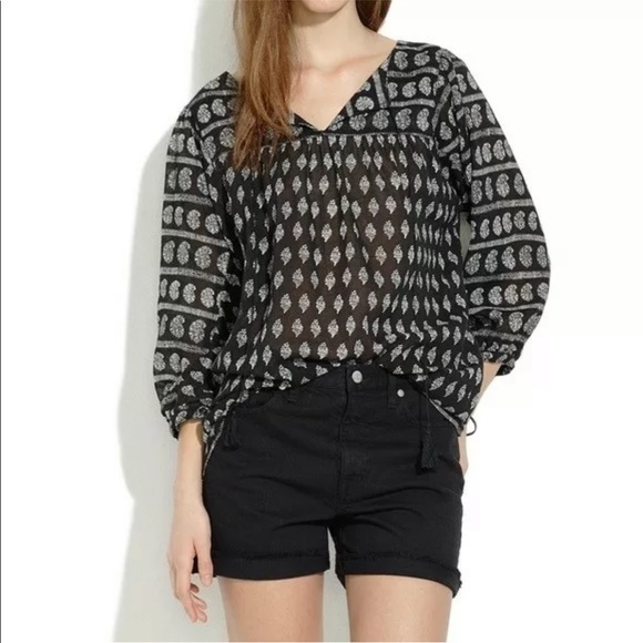 Madewell Tops - Madewell Black Moroccan Boho Paisley Print Blouse